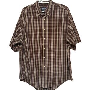 Puritan Mens Wrinkle Resistant Brown Plaid Short Sleeve Button Down Shirt Size L